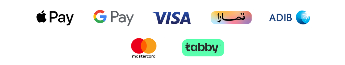 Apple Pay، Google Pay، Visa، تمارا، ADIB، Mastercard وTabby